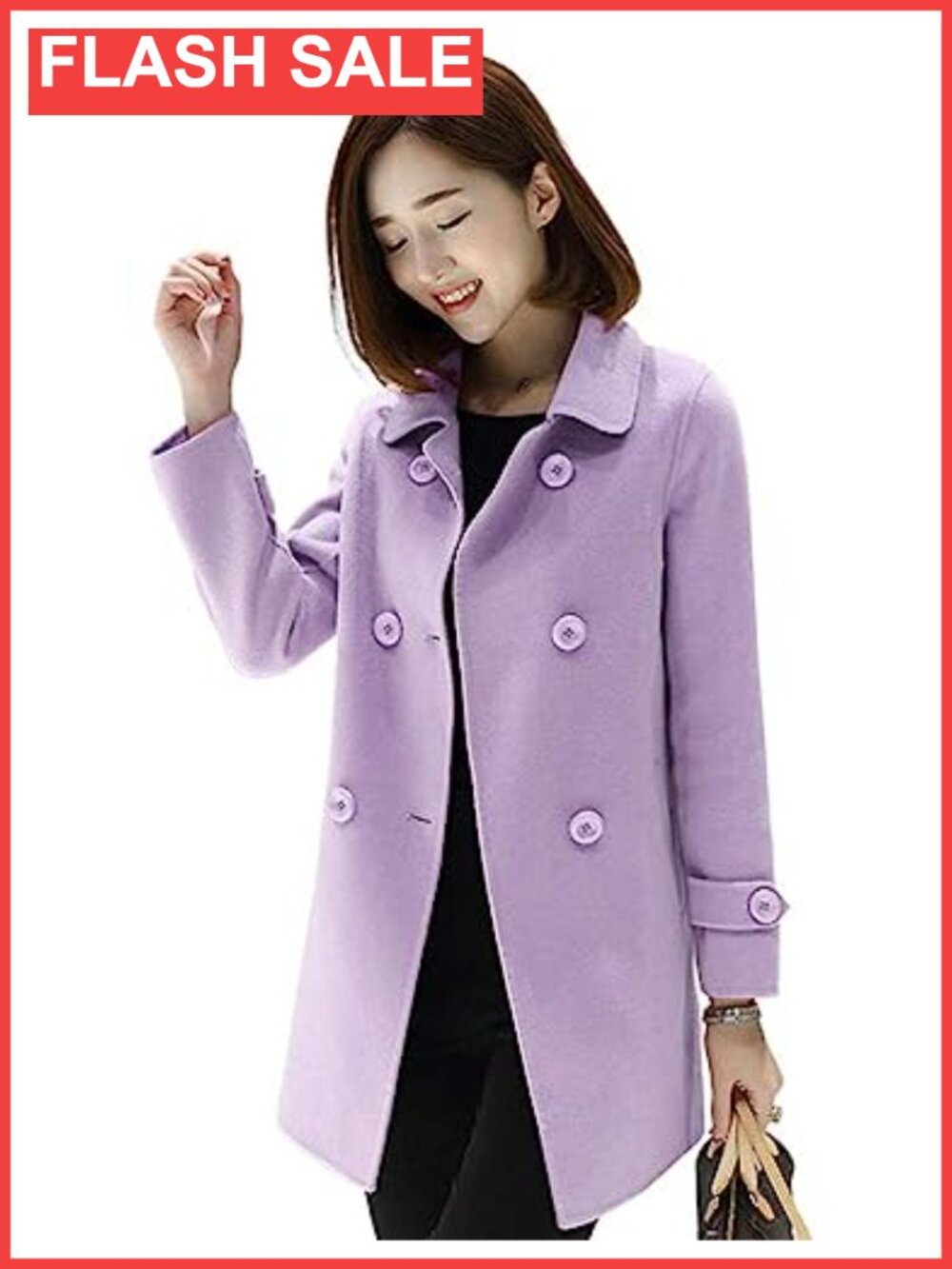 Womens Double Breasted Wool Blend Pea Coat Classic Fit Mid Length Outwear